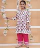 MODISH COUTURE Cotton Woven Three Fourth Sleeves Floral Woven Sleeveless Floral Printed & Gota Lace Embellished Kurti Palazzo Set - White & Pink