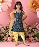 Saka Designs By Sapna Blended Woven Sleeveless Floral Emrboidered Sequins & Gota Lace Embellished Dhoti Kurti With Dupatta Set - Teal Blue & Yellow