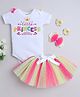 TINY MINY MEE Knit Half Sleeves Little Princess Printed Detailed Bodysuit With Net Tutu Skirt And Headband - Multicolor