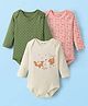 Kookie Kids Interlock Knit Full Sleeves Squirrel & Floral Printed Onesies Pack of 3 - Beige Green & Pink