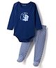 Kookie Kids Interlock Knit Full Sleeves Onesie & Bootie Leggings With Koala Print - Navy Blue