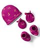 Babyhug 100% Cotton Knit Cap Mittens And Booties Set with Floral Print Wine - Diameter 16.5 cm