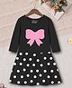 Trampoline Cotton Blend Knit Three Fourth Sleeves Polka Dots & Bow Printed Dress - Black