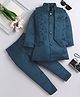 Fourfolds Woven Full Sleeves Solid Sherwani & Pant With Floral Embroidered Jacket Set - Teal Blue