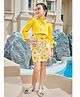 Tiny Girl Sleeveless Floral Printed Dress With Full Sleeves Jacket Set - Mustard