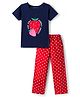 Pine Kids Single Jersey Knit Half Sleeves Night Suit With Polka Dot Print - Navy Blue & Red