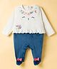 ToffyHouse Cotton Woven Full Sleeves Footed Romper with Bow Applique & Floral Print - Navy Blue