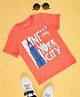 Pantaloons Junior 100% Cotton Knit Half Sleeves New York City Text Printed Tee - Hot Coral