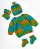 The Original Knit Knit Full Sleeves Rugby Striped Sweater With Coordinating Cap Mittens & Socks Set - Multi Colour