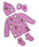 The Original Knit Knit Full Sleeves Floral Designed Sweater With Coordinating Cap Mittens & Socks Set - Mauve