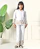 Bella Moda Cotton Woven Full Sleeves Floral Embroidered Coordinating Shirt Style Top & Pant Set - White