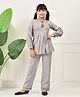 Bella Moda Cotton Woven Full Puffed Sleeves Floral Embroidered Top & Pant Set - Grey