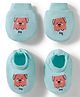 Simply Interlock Knit Mittens & Booties Set with Puppy Print - Aqua Blue