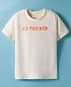 US Polo Assn Cotton Knit Half Sleeves T-Shirt with Brand Name Embroidery - Off White