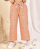 NEUDIS Cotton Blend Woven Gingham Checked Wide Legged Pants - Peach And White