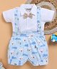 Wonderchild Half Sleeves Bow Applique Detailed Tee & Polar Bear Printed Gallice Shorts - White & Blue