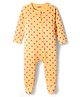 Babyhug Cotton Knit Full Sleeves Footed Sleepsuit With Heart Print - Yellow
