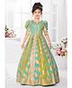 Lagorii Silk Woven Half Mutton Leg Sleeves Striped Ethnic Gown - Green