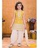 Lagorii Silk Woven Sleeveless Floral Embroidered Sequins Embellished Kurti Patiala With Dupatta Set - Yellow