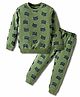 Doreme Terry Knit Full Sleeves Co-ord Night Suit With Raccoon Print - Green