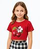BaawRi Viscose Knit Half Sleeves Floral & Cherry Printed Crop Tee - Red