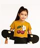 BaawRi Viscose Knit Half Sleeves Cherry & Floral Printed Crop Tee - Yellow