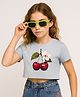 BaawRi Viscose Knit Half Sleeves Cherry & Floral Printed Crop Tee - Blue