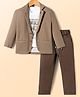 Rikidoos Full Sleeves Textured Blazer With Typography Printed Tee & Pant Set - Dark Fawn & Brown