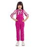 Tiny Baby Satin Woven Solid Dungaree With Three Fourth Sleeves Floral Printed Top - Pink