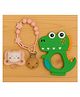 Badal Kidz Baby Pacifier with Chain & Soft Dinosaur Teether Combo ,Silicone, BPA Free - Pink & Green
