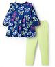 Doodle Poodle 100% Cotton Single Jersey Knit Full Sleeves Frock With Leggings & Butterfly Print - Navy Blue & Light Green