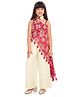 Tiny Kingdom Sleeveless Floral Embroidered & Sequins Embellished Top & Palazzo With Neck Belt Set - Red