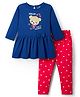Doodle Poodle 100% Cotton Single Jersey Knit Full Sleeves Frock With Leggings & Animal Print - Navy Blue
