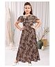 Lei-Chie Georgette Woven Half Layered Sleeves Floral Printed Dress - Brown