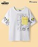 HoneyHap Disney Light Terry Knit Drop Shoulder Half Sleeves T-Shirt with Mickey & Friends Front & Back Graphic & Pocket Detailing - White