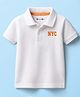 Kookie Kids Cotton Knit Half Sleeves Polo T-Shirt with NYC Embroidery - White