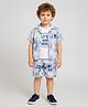 Ministitch Cotton Woven Half Sleeves Alphabets Printed Coordinating Shirt & Shorts With Tee Set - Grey
