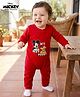 Babyhug Disney Interlock Knit Full Sleeves Romper With Mickey Mouse & Friends Printed - Red