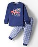 Teddy Interlock Knit Full Sleeves T-Shirt & Lounge Pant Set With Vehicle Print - Blue
