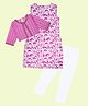 Kiddopanti Cotton Woven  Floral Printed Kurti & Leggings With Full Sleeves Mirror Work Embellished  Koti  Set - Pink  & White