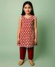 Kiddopanti Rayon Woven Sleeveless Daisy Printed & Lace Embellished Kurti With Pant Set - Red White & Maroon