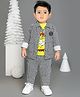 MASHUP Cotton Woven Skatebo Text Printed Cotton Tee & Pant With Full Sleeves Checked Jacket Set- White