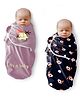 Polka Tots Pack of 2 Baby and Elephant print Swaddle Wraps - Multicolor