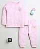 BUMZEE Cotton Knit Full Sleeves T-Shirt & Lounge Pant Set With Butterfly Print - Pink