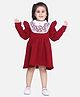 Aww Hunnie Terry Knit Full Sleeves Floral Embroidered Bow Applique Detailed Dress - Maroon