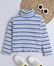 Aww Hunnie Cotton Blend Knit Full Sleeves Striped Turtle Neck Tee - Blue