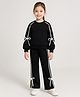 Aww Hunnie Terry Knit Full Sleeves Side Taped & Bow Applique Detailed Sweatshirt & Pant Set - Black