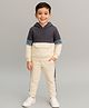 Aww Hunnie Terry Knit Full Sleeves Colour Blocked Hooded Sweatshirt With Coordinating Joggers Set - White