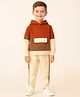 Aww Hunnie Terry Knit Full Sleeves Colour Blocked Hooded Sweatshirt With Coordinating Joggers Set - Rust