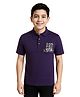 CAVIO Cotton Blend Woven Half Sleeves Repeating Text Printed Polo Tee - Purple